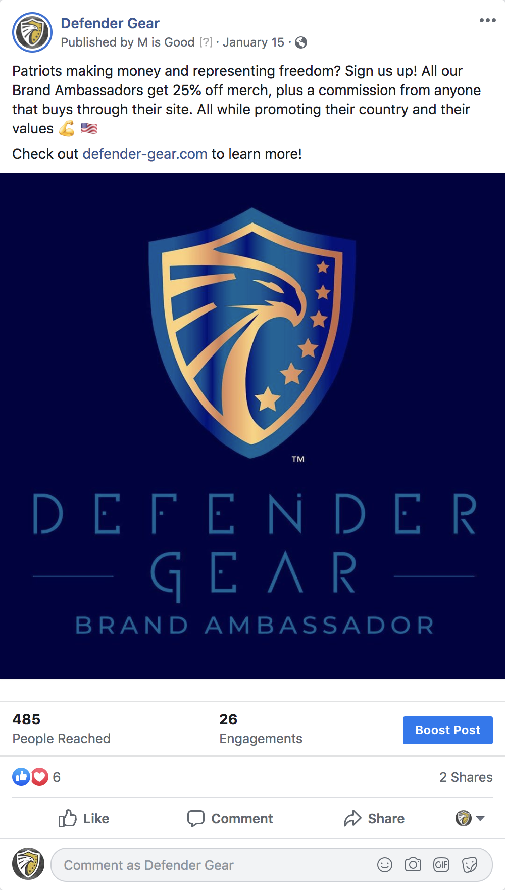 defender gear brand ambassador